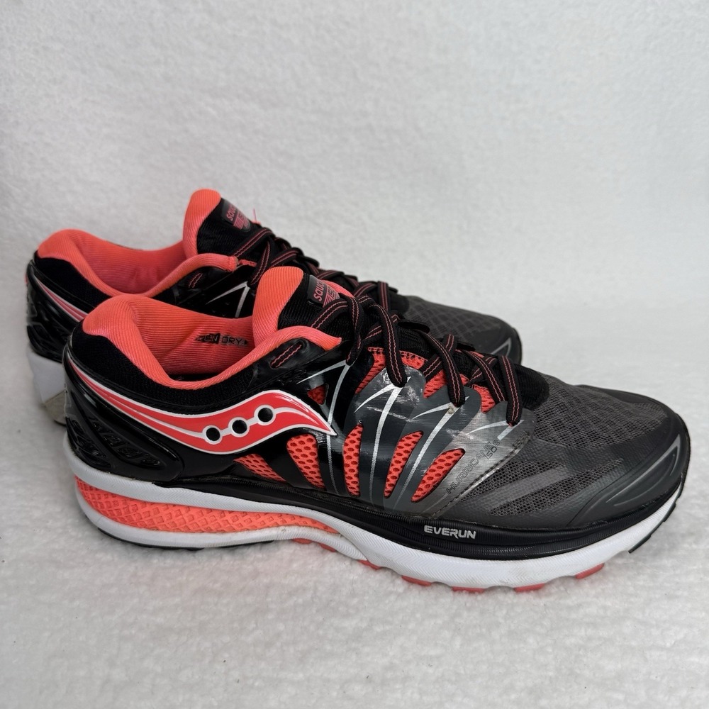 Saucony Hurricane ISO 2 Everun Womens Sz 10.5 Running Shoes Black Orange Run Dry
